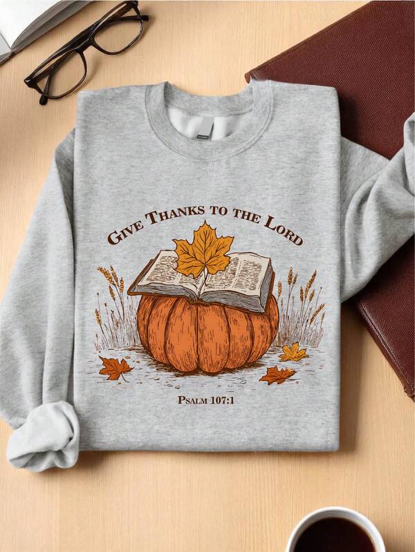 Give Thanks To The Lord Sweatshirt, Fall Pumpkin, Christian Fall Sweater, Bible Verse Fall Gift, Cozy Autumn Long Sleeves Sweater, Thanksgiving Religious Gift OC-2258