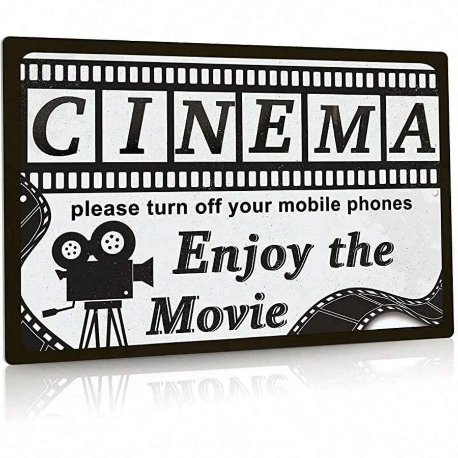 Movie Theater Sign, Vintage Wall Decor For Bar, Cafes Pubs, Media Room, 12x8 Inches Aluminum Metal Sign (Cinema Enjoy The Movie) - 20*30公分(8*12吋) - 查看 1