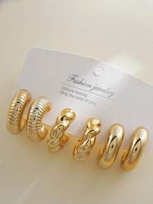 1 đôi Dày Mịn màng Hình C Vòng khuyên tai , Thép không gỉ Phong cách Đơn giản Vòng khuyên tai , Đúng mốt Của phụ nữ Hoa tai Đồ trang sức - Vàng - Xem 8