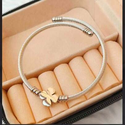 Pulseira Feminina De Trevo De Quatro Folhas Ajustável Em Aço  Inoxidável
