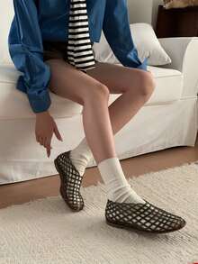 XIXITIAO 1 双镂空网格果冻凉鞋，舒适包头平底鞋，透气网眼果冻一脚蹬凉鞋，防滑软底适合户外、度假穿着、夏季 - 黑色 - 查看 7