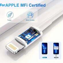 Durcord 3.28 英尺/6.6 英尺充电器线 Lightning 数据线，MFi 认证 USB A 转 Lightning 充电线，兼容 13 12 11 /Mini Pro XR Xs Max X SE 8 7 6 Plus/iPad /兼容 iPod/兼容 - 白色 Nan - 彩色 - 查看 5