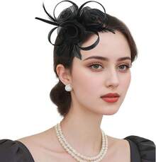 Fascinators Hats Women,Tea Party Fascinator Hair Clip With Feathers Wedding,Derby Hats Headbands - Style2-黑色 - 查看 1
