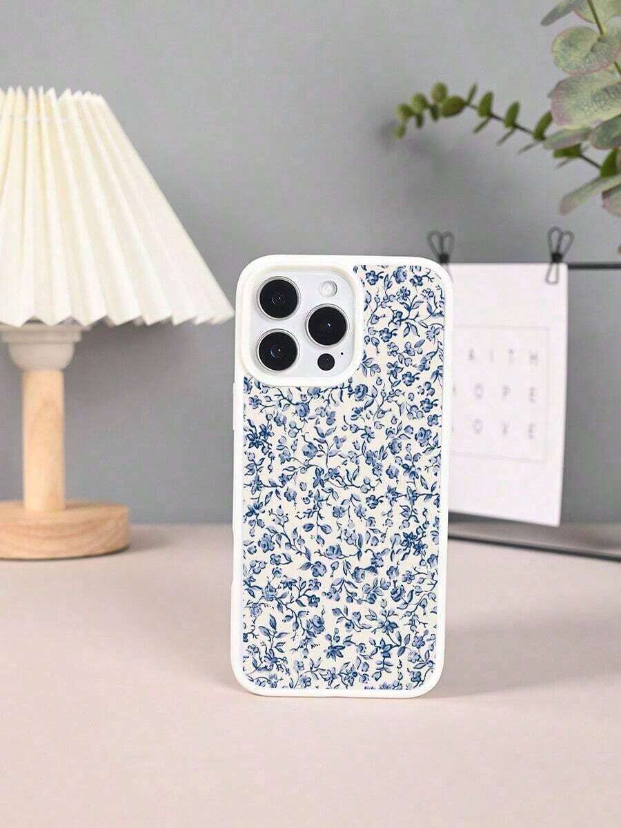 Teléfono 1PC GALLAPLE Teléfono móvil con estampado de flores pequeñas azules, diseño magnético con material anticaídas, a prueba de golpes y arañazos, compatible con X/XS/XSMAX/11/11pro/11promax/X/XS/XSMAX/11/11pro/11promax/12/12pro/12promax/13/13pro/13promax/14/14plus/14pro/14promax/15/15plus/15pro/15promax/16/16plus/16pro/16promax - Blanco - Ver 1