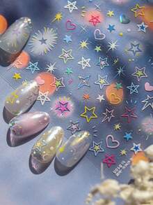1 Stück süße farbige Stern Nagel Accessoires Aufkleber 5D Relief Metall Pentagramm Liebe selbstklebende Nagel Dekoration Nägel - Verschiedenfarbig - Übersicht 1