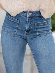 High Rise Tummy Control Flare Jeans - Màu xanh lam - Xem 8