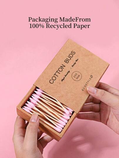 200 piezas Bastoncillos de limpieza desechables de doble cabezal para extensiones de pestañas y herramientas de arte de uñas, fabricados con bambú natural, ecológicos, cómodos y suaves, con dos extremos diferentes, con palos de bambú, papel y plástico, empacados en una caja de papel kraft, no contaminante, sin tintes, químicos o plásticos utilizados. Accesorios