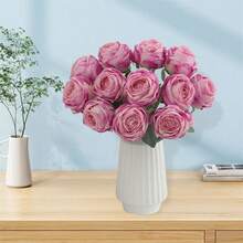 Artificial Silk Flower Realistic Faux Long Stem Daisy Flower With Leaves For Home Kitchen Party Table Vase Decor - Hot Pink - View 5