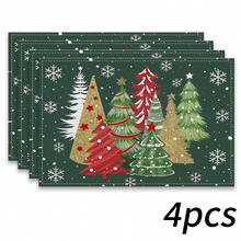 4/6pcs/Set, Fashionable Christmas Tree Pattern Printed Linen Placemats, Size 12*18 Inches/30*45 Cm, Home Decor, Suitable For Dining Table. - Multicolor - View 4