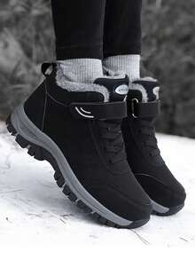 1 Pair Warm Fleece Snow Boots, Men's 2025 Winter New Plus Size Elderly Shoes, High-Top Short Tube Boots, Middle-Aged Thick Warm Walking Shoes, Unisex Snow Boots Size 35-46