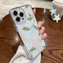 Teléfono 1 unidad. Elegante diseño de fondo con estampado floral de hortensias azules. Funda con esquinas acolchadas para phone 15 Pro/16/15/14/13/12/11 Pro. Resistente a golpes, ultrafina y antirrayas. Ideal para chicas. - transparente - Ver 5