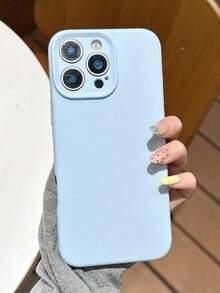 Funda protectora completa de silicona de color sólido para phone 16, 15, 14, 13, 12 Pro y 11. Colores pastel. - azul claro - Ver 3