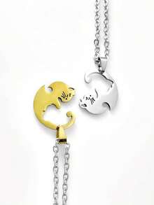 Matching Couples Cat Necklace Or Keychain Set, Best Friends, Kitty, Animal Lovers, Kitten, Gift For Boyfriend Girlfriend, Anniversary - Multicolor - View 6