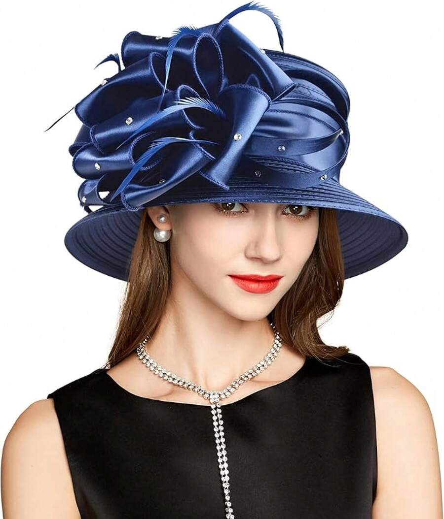 2025 Bucket Hats Women Ladies Girls, Organza Derby Fascinator Hat Tea Party Bridal Church, Hats - A-4585深藍色 - 查看 1