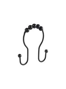 12pcs Stainless Steel Black Shower Curtain Hooks, Rust-Proof Curtain Rings, Smooth And Anti-Drop Double Curtain Rings. Electroplated To Prevent Rust And Corrosion, Suitable For Bathroom Environment. - Multicolor - View 10