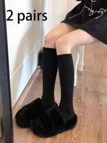 1/2/3pairs Women's Thigh High Socks, Sweet And Spicy Knee Length Stockings For Spring/Summer/Fall, Ins Solid Color Long Boots Socks For Cold Weather, Over The Knee Socks.Halloween,Christmas, Valentine's Day - Beige - View 19