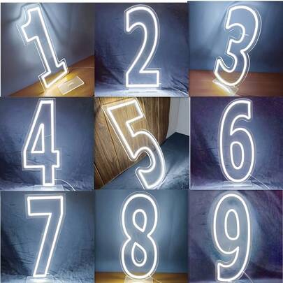 1 Pack LED Neon Light Number Sign, White Single Digit 0-9, USB Powered Wall Hanging Decor Sign With Dimmable Switch, Suitable For Birthday, Anniversary, Home, Bar, Club, Wedding Gift