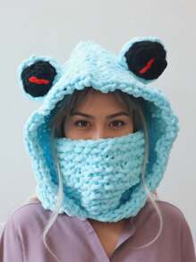 1 Piece Couple Knitted Hat Cute Frog Shaped Warm And Soft Winter Daily Casual Hat