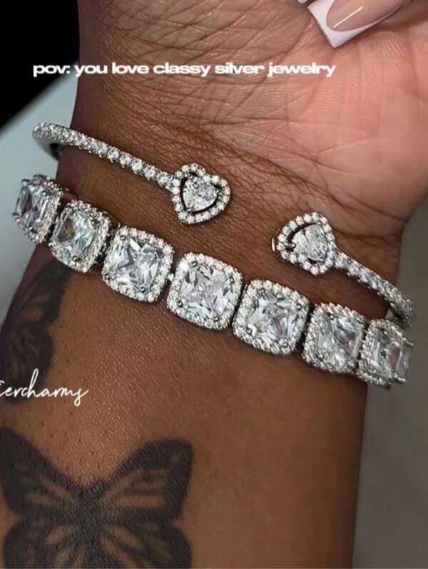 Fashionable & Elegant Heart-Shaped Bracelet, Zinc Alloy With Rhinestones Jewelry, Suitable For Men & Women, Party/Birthday Gift