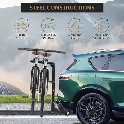 Portabici pieghevole per gancio traino per auto, portabici in acciaio per SUV, portabici per auto con gancio traino, cinghie, portabici per gancio traino, facile da montare e utilizzare