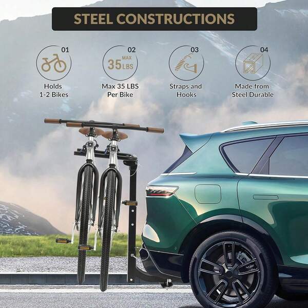 Portabici pieghevole per gancio traino per auto, portabici in acciaio per SUV, portabici per auto con gancio traino, cinghie, portabici per gancio traino, facile da montare e utilizzare
