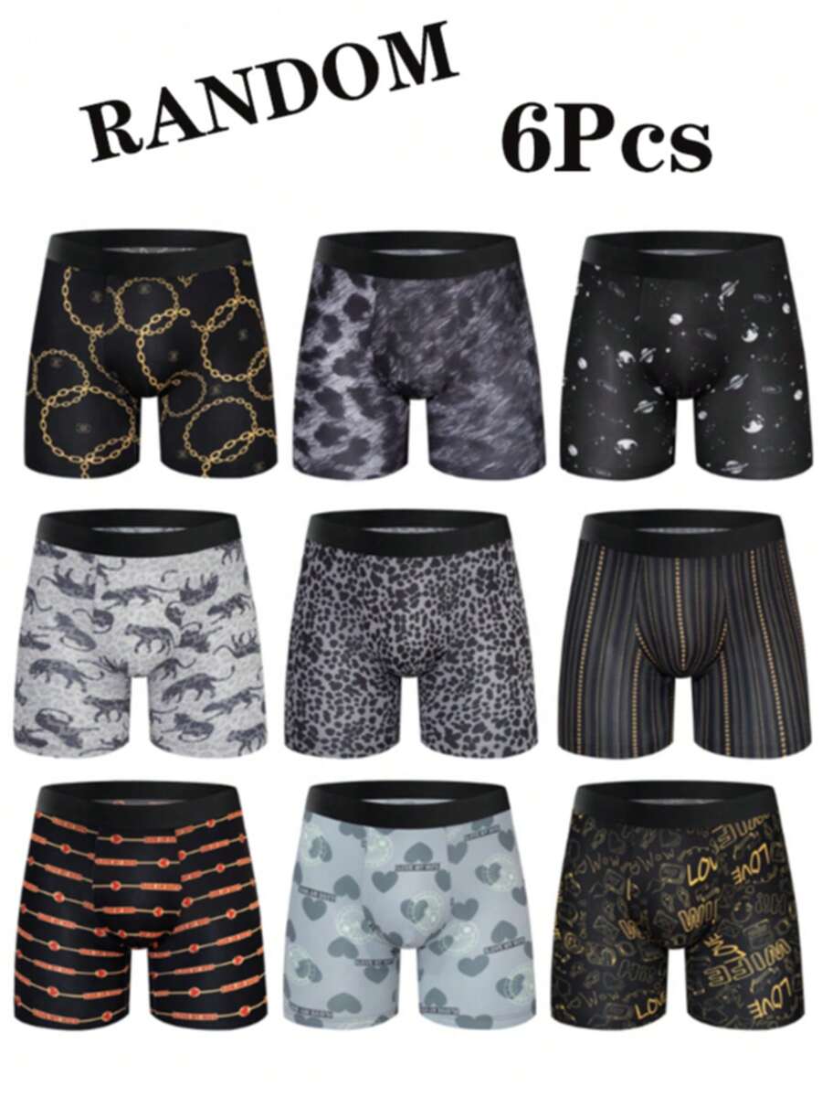 6 calzoncillos bóxer de longitud media para hombre, ropa interior masculina, cómodos, calzoncillos tipo bóxer, divertidos y bonitos, de tiro medio. - Color mixto - Ver 1