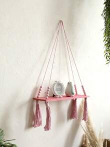 1Pc/2Pcs Bohemian Pink Hanging Shelf With Tassels And Beads, Decorative Wood Wall Mounted Floating Shelf For Bedroom, Living Room – Cute Boho Organizer For Small Plants, Toys, And Accessories, Macrame Wall Hanging Shelf - Boho Wood Wall Shelves With Wood Beads, Farmhouse Floating Shelf Rustic Hanging Plant Shelf For Bedroom Living Room Preppy Room Decor - Hồng - Xem 11