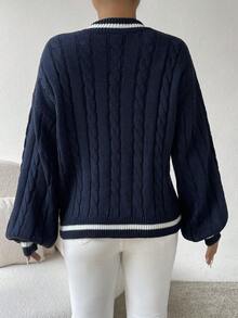 Women's Fall Striped Cable Knit Drop-Shoulder Long-Sleeve Sweater Top Clothing