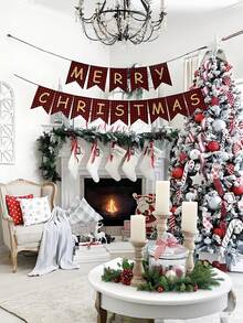 1pc Merry Christmas Pull Banner - Retro Xmas Flag For Fireplace Decor, Tree Backdrop & Holiday Party Styling Hanging Decoration - Multicolor - View 4