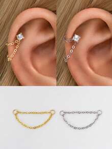 1 Stück 925 Sterling Silber 4-Krallen-Fassung Ohrringe mit flachem Rücken - Ohrring-Kette Charm - Knorpel Helix Piercing Feiner Schmuck - Für Frauen Alltäglicher Tragen Hochzeit Party Verlobung Jahrestag Valentinstag (Verkauft als 1 Stück)