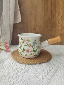 1pc 4-Inch Mini Enamel Milk Pot And Butter Warmer - Wooden Handle Small Skillet, Perfect For Heating Small Liquid Portions, White, Kitchen Essential | Stylish Kitchenware | Durable Enamel With Insulated Wooden Handle, Dual Spouts, Adorable Food Warmer, Mini Butter Pot Baby Food Pot Can Be Used For Frying And Cooking, Dual Spout, Mini Insulated Cute Stew Pot, Ideal For Heating Small Liquid Portions