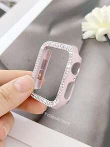 2个闪亮水晶水钻保护壳，双层硬质PC超薄外壳，兼容 38/40/41/42/44/45/46/49mm，适用于 Series Ultra/SE/11/10/9/8/7/6/5/4/3/2/1，智能手表保护壳配件，粉色+星空