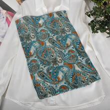 100% Mulberry Silk Scarf For Women Lightweight Long Scarves Beach Wraps Cover Up -Travel Photography Scarfhalloween - 藍白佩斯利花紋 - 查看 11