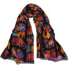 100% Mulberry Silk Scarf For Women Lightweight Long Scarves Beach Wraps Cover Up -Travel Photography Scarfhalloween - 紅貓 - 查看 1