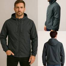 Men's Lightweight Plain Water-Repellent Windbreaker Jacket With Hood - Timbal+Halus+M - View 2
