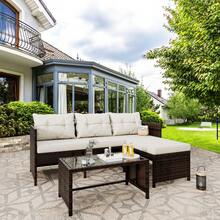 Vongrasig 3 Piece Patio Furniture Sets, All-Weather PE Wicker Outdoor Sofa Couch Sectional Set, Small Conversation Set For Garden/Patio W/Cushion, Glass Table - 白色 - 查看 1