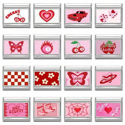 1件DIY模块化照片手链，包含动物、蝴蝶、爱心、字母、樱花元素，适合作为派对礼物送给朋友/情侣，适用于圣诞节、新年、万圣节、情人节等节日，设计精美，不锈钢材质，本地制造，实用时尚，是圣诞节和万圣节的必备单品。