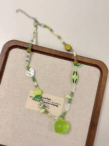 Green Apple Pendant Necklace Cute Sweet Beaded Choker Niche Design Clavicle Chain Suitable For Men And Women Daily Wear Gift For Friends - vòng cổ trái cây xanh - Xem 6