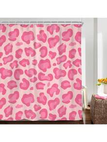 Leopard Print Shower Curtain With Hooks, 66x72 Inch Cute Girl Modern Simple Cheetah Abstract Aesthetic Rustic Minimalist Contemporary Vintage Bathroom Decor Polyester Waterproof - Báo hồng - Xem 3
