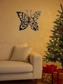 1 件“冬日花朵”圣诞铁艺墙饰 - 激光切割蝴蝶和花卉金属雕塑，空心锻造装饰，适用于客厅/餐厅/卧室。适用于现代家居装饰、家居装饰、房间装饰、卧室装饰、浴室装饰、防水、防锈、墙面装饰、生日礼物、厨房 - 彩色 - 查看 5