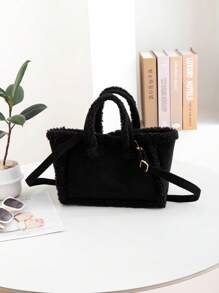 女士毛绒斜挎包手提包，秋冬新款时尚优雅可爱柔软仿麂皮托特包大容量单肩包，可调节肩带，是女性休闲外出和日常使用的完美礼物，新款女士皮草包