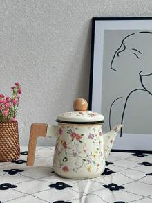 1set 1.2L Vintage Floral Enamel Teapot, Coffee Pot, Handmade Tea Pot, Household Boiling Water Enamel Pot, Tabletop Decor Enamel Pot, Enamel Pot As Gift For Friends And Elders, Kitchen Direct Heating Enamel Pot - Multicolor - View 10