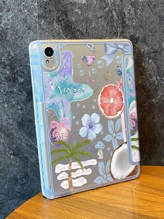 A Beautiful And Cute Cartoon Ocean-Themed Starfish Bow Flower Letter Puzzle Style Double-Sided Painted Acrylic Transparent Crystal Back Cover, Shockproof, Suitable For IPad 7th Generation, 8th Generation (10.2 Inches), 10th Generation Protective Case, Built-In Pen Slot, Supports Sleep And Wake-Up Functions, Festival Gift, New Year Gift