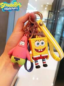 SpongeBob SquarePants 1/2个海绵宝宝卡通毛绒玩偶派对挂饰，带香味的海绵宝宝星星钥匙扣吊坠，可爱卡通动漫背包挂饰，情侣礼物，时尚旅行便携挂饰，多功能派对主题汽车装饰 - 彩色 - 查看 2