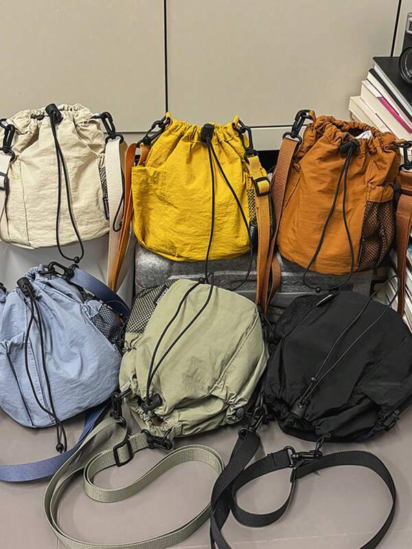 Japanese Ins Versatile Drawstring Bucket Mobile Phone Bag Popular Simple Cloth Bag Sports One-Shoulder Crossbody Bag