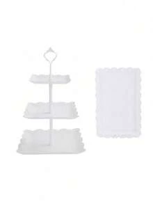 3件套白色塑料蛋糕架，三层纸杯蛋糕展示架，饼干托盘，甜点桌装饰，适用于婴儿派对、下午茶、婚礼、生日派对、性别揭晓派对、婴儿派对装饰 - 白色 - 查看 14