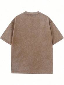 TUNG TUNG TUNG SAHUR Printed 230g Double-Washed Batik Double-Sided Printed Short-Sleeved T-Shirt, Men's Crisp Short-Sleeved T-Shirt, Outdoor Sportswear, Retro Washed, 100% Pure Cotton, Daily Wear - Cà phê nâu - Xem 2