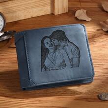 1个可定制的大容量男士钱包，可激光雕刻照片/姓名/首字母，复古风格，是圣诞节、父亲节、情人节的完美礼物，适合送给父亲、丈夫、祖父，浪漫百搭，旅行收纳好帮手。 - 彩色 - 查看 4