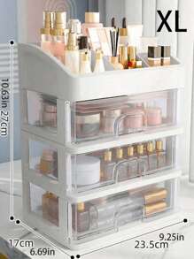 1 件抽屉式化妆品收纳盒，多功能桌面化妆品整理盒，多层梳妆台护肤品架，香水和口红收纳盒，大容量防水塑料收纳盒礼品盒，趣味礼品，收纳，适用于假日海滩、浴室收纳、卧室收纳，大容量 - 白色 - 查看 16