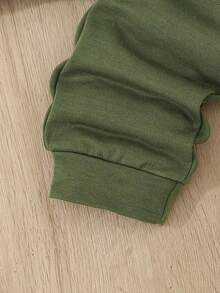 H HIBOBI 3pcs Baby/Baby BoyOutfit Set, Including Hooded Vest, Long Sleeve T-Shirt, And Bear Graphic Pants, Suitable For 9 Months To 4 Years Old, Autumn/Winter - Army Green - View 6